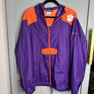 Clemson Tigers Columbia Full‎ Zip Hooded Jacket Light Weight Mens L Football Szn